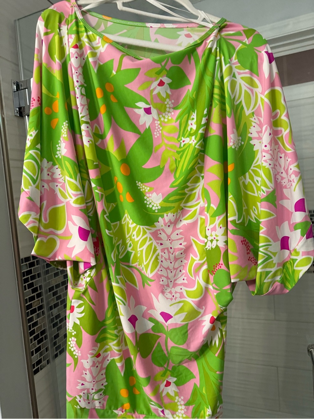 Trina Turk Pink, Green & White Floral Dolman Mini Dress